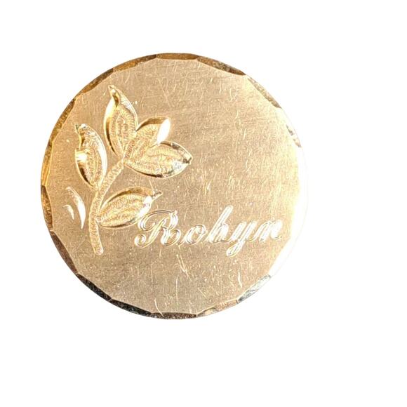 Carla Brooch 14K GF Pin Vintage Personalized  Engraved Name Robyn Flower Circle - Picture 1 of 5